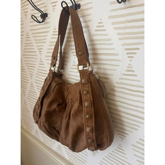 Junior Drake Studded Brown Soft Distressed Leather Boho Handbag Purse - Picture 2 of 10